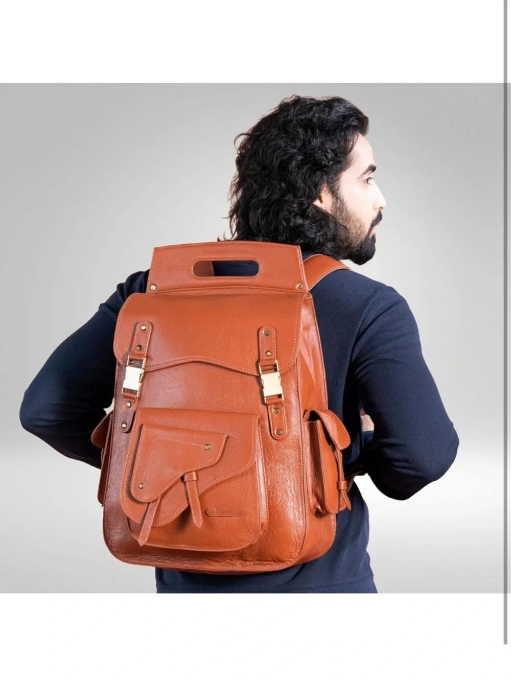 Handmade World Leather Tan Leather Backpack with Front Pocket